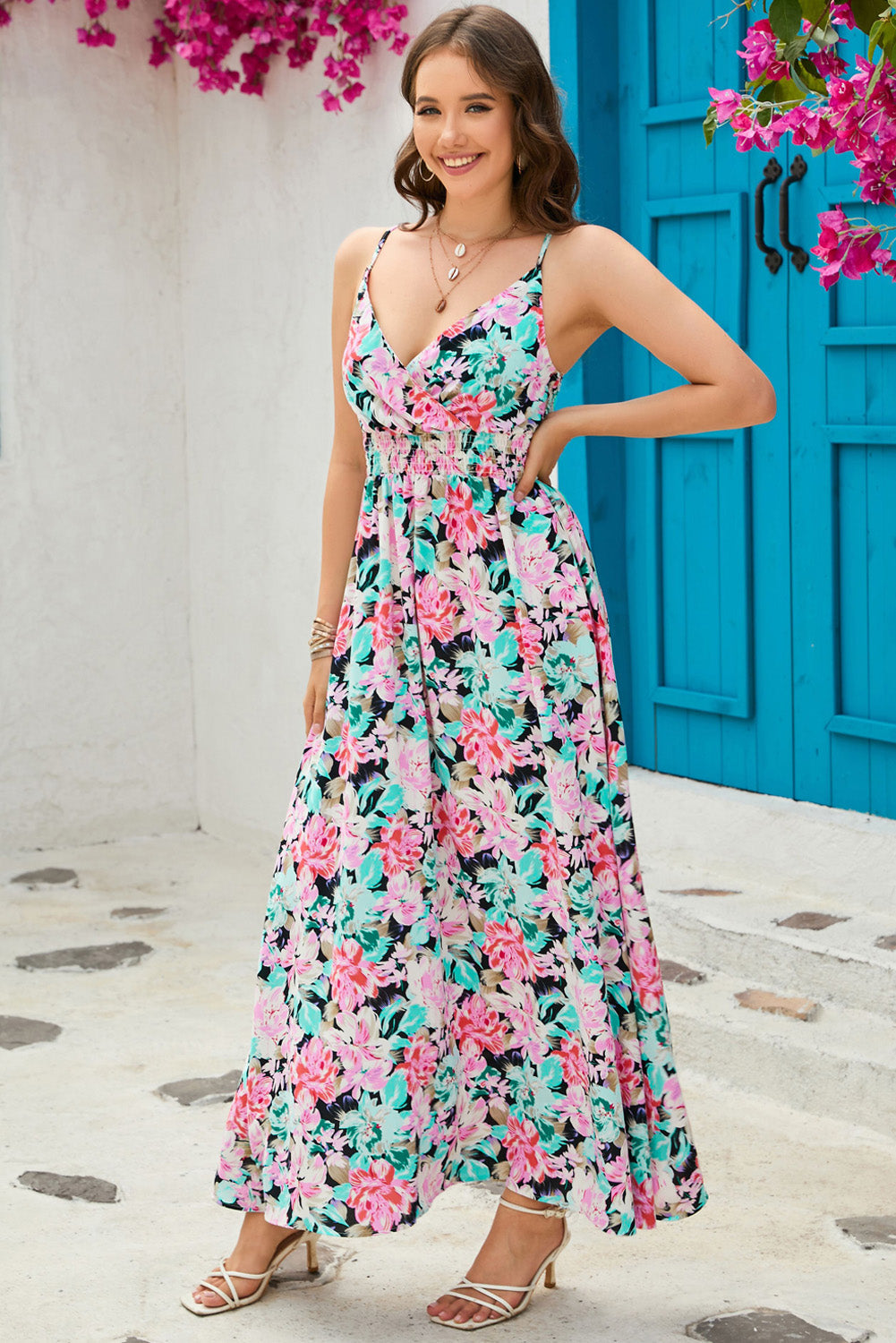 Stilla | Spaghetti Strap Surplice Neck Maxi Kjole Mode