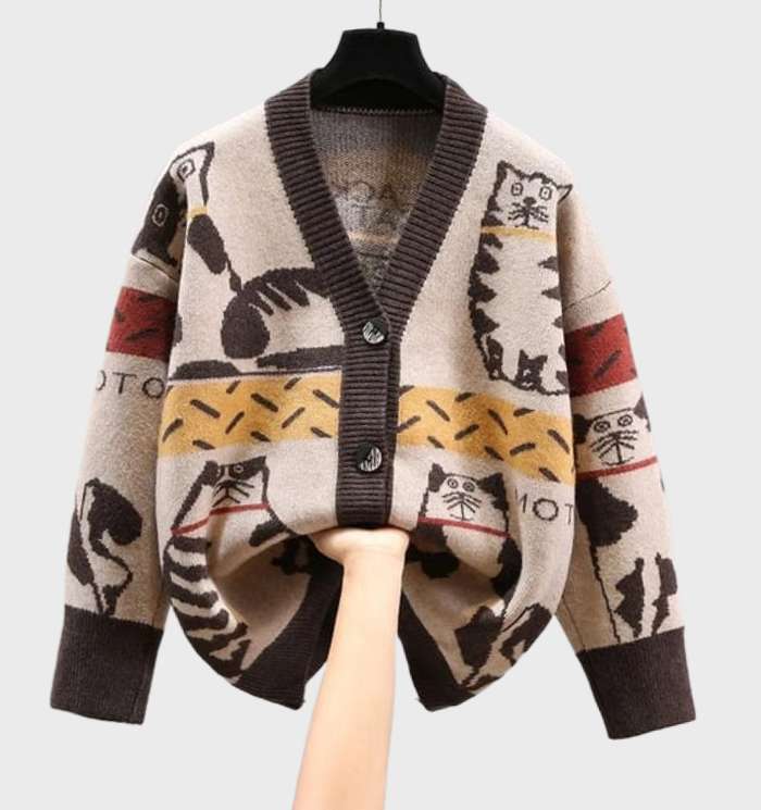 Stilla | Jacquard Cardigan med Lange Ærmer til Kvinder