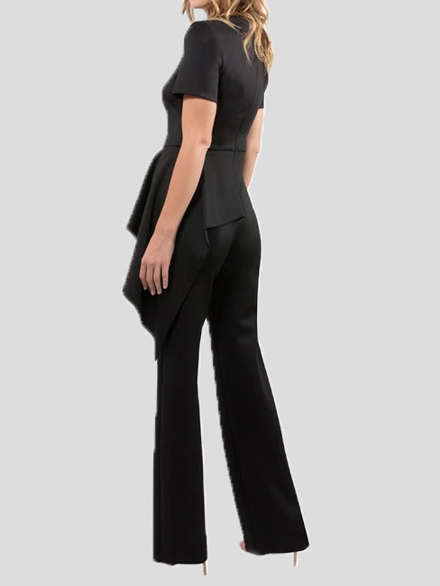 Stilla | Kvinders Jumpsuits Ensfarvet Kortærmet Volang Jumpsuit