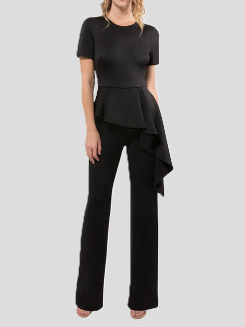 Stilla | Kvinders Jumpsuits Ensfarvet Kortærmet Volang Jumpsuit