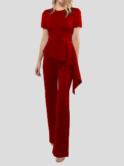 Stilla | Kvinders Jumpsuits Ensfarvet Kortærmet Volang Jumpsuit