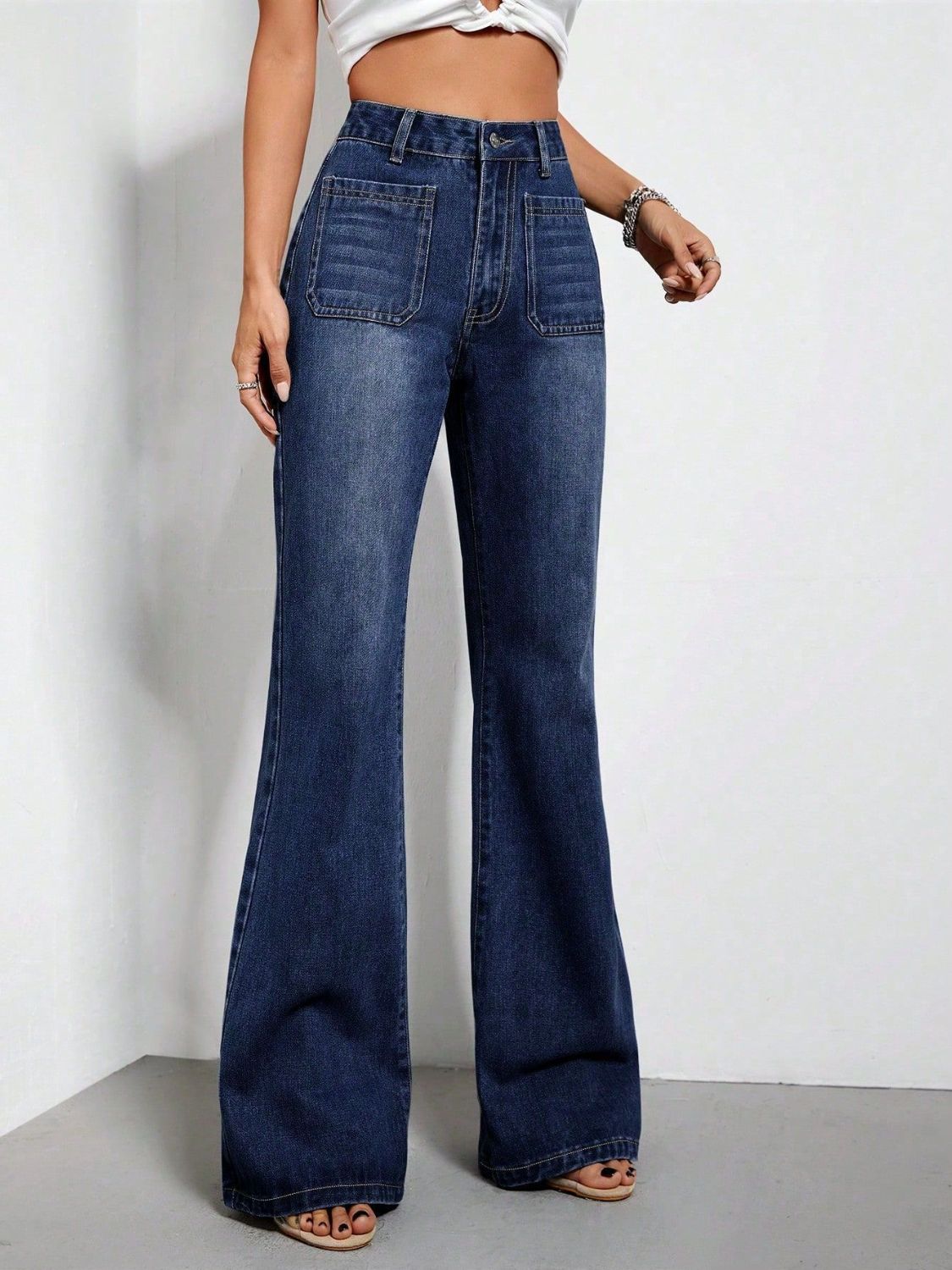 Stilla | Talje Bootcut Jeans med Lommer