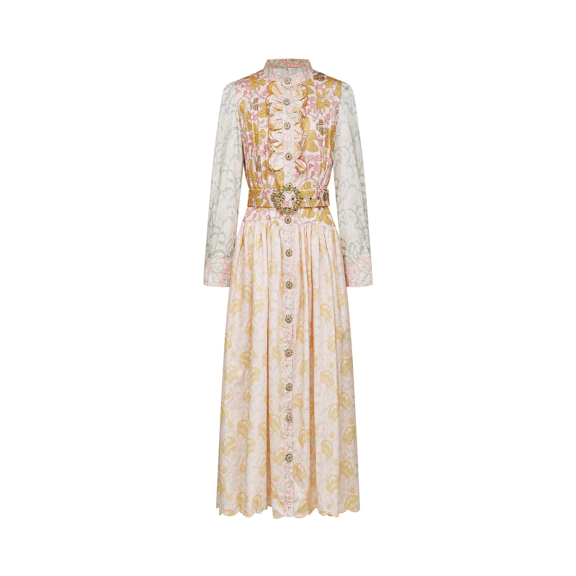 Stilla | Plisseret Pastel Blomsterprint Midi Kjole