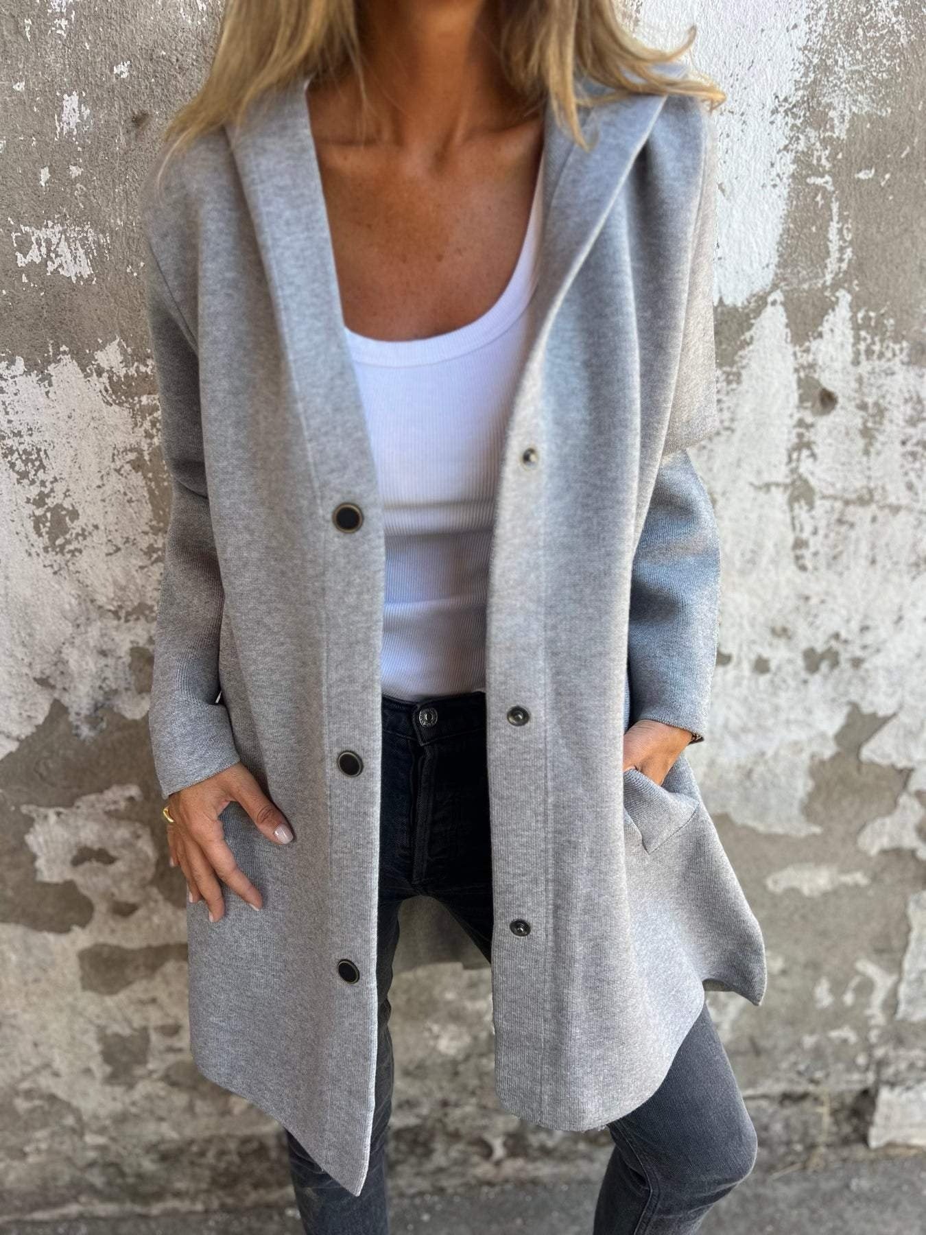 Stilla | Twill Hættepullover Med Enkel Knapliste Online salg