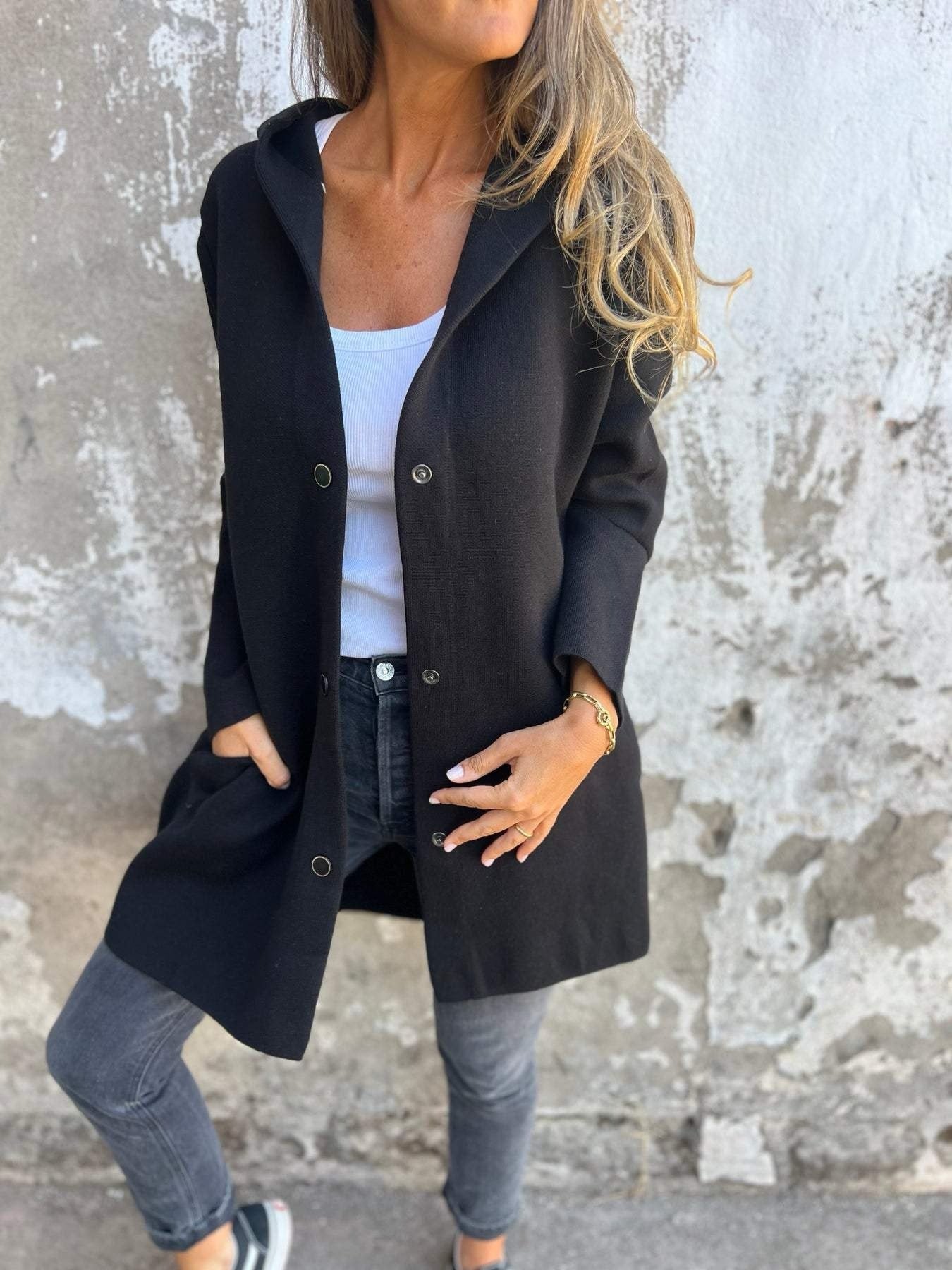 Stilla | Twill Hættepullover Med Enkel Knapliste Online salg