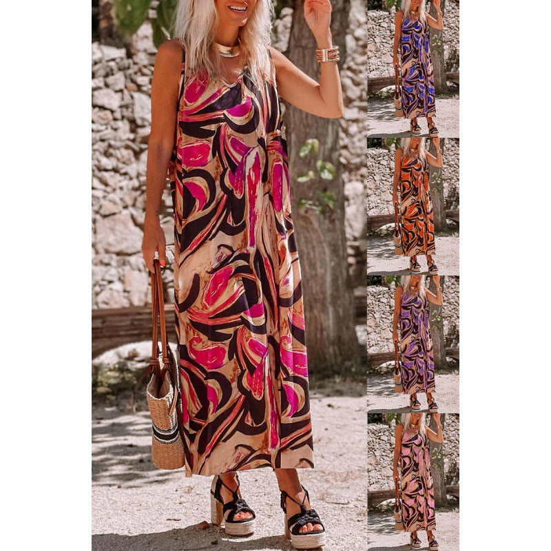 stilla-casual-kvinder-print-loes-aermeloes-kjole_0.jpg Stilla | Casual Kvinder Print Løs Ærmeløs Kjole