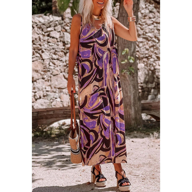 stilla-casual-kvinder-print-loes-aermeloes-kjole_2.jpg Stilla | Casual Kvinder Print Løs Ærmeløs Kjole