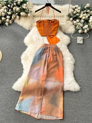 Stilla | Ferie Dragter Strapless Halter Strapless Topogzipper Tie Dye Nederdel Kvinde Mode Sexy to Delt Sæt Mode
