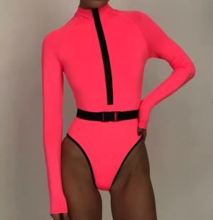 Stilla | Neon Badedragt Med Lange Ærmer Og Lynlås Mode