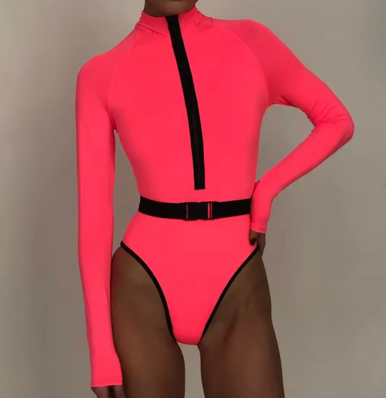 Stilla | Neon Badedragt Med Lange Ærmer Og Lynlås Mode