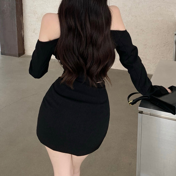 Stilla | Off Shoulder Dekonstrueret Blazer Nederdel Sæt