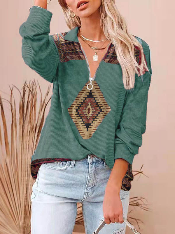Stilla | Zip up Langærmet Krave Pullover Top Hot på udsalg