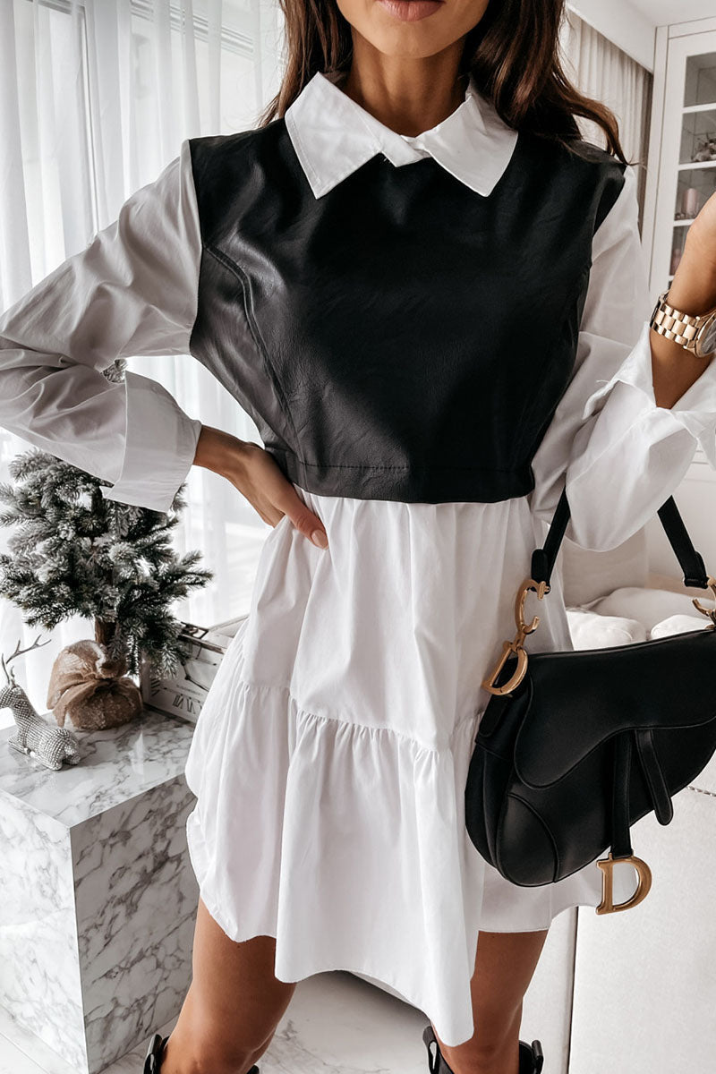 Stilla | Mode Sexet Tjekkede Solide Patchwork Skjorte Krave Skjortekjole Kjoler Online