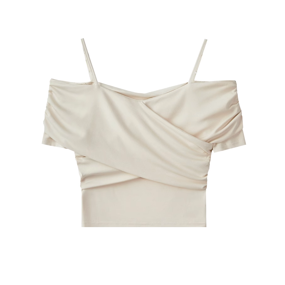 Stilla | Off Shoulder Ensfarvet Korte Ærmer Slim Fit T-Shirt
