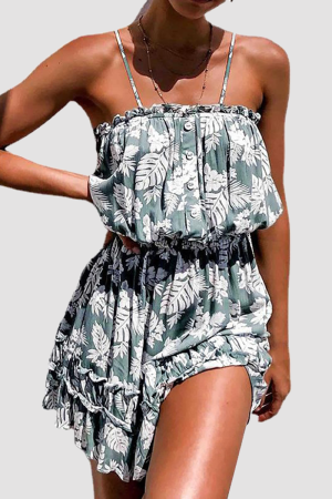 Stilla | Afslappet Floral Spænde Flounce Spaghetti Strap Talje Nederdele Kjoler Online salg