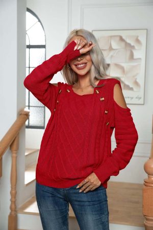 Stilla | Rød Strikket Pullover Med Åbne Skuldre