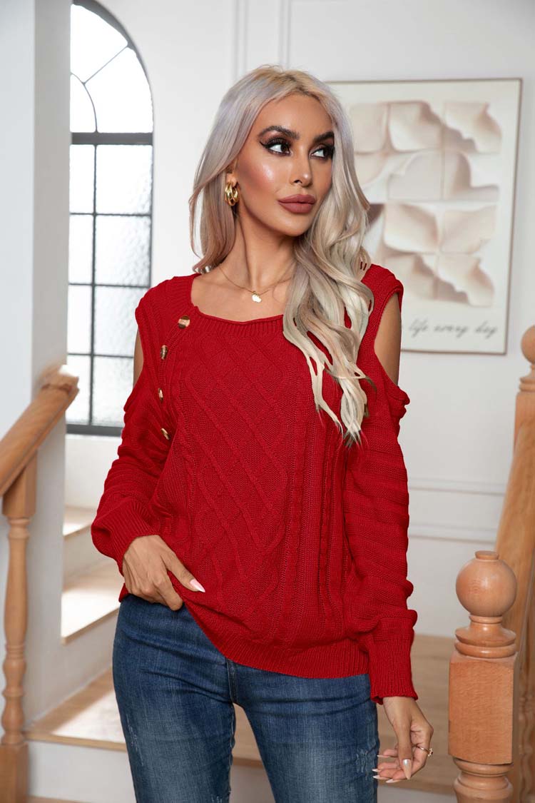 Stilla | Rød Strikket Pullover Med Åbne Skuldre