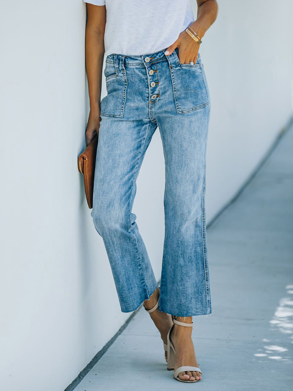 Stilla | Kvinders Jeans Høj Talje Lomme Vaskede Jeans
