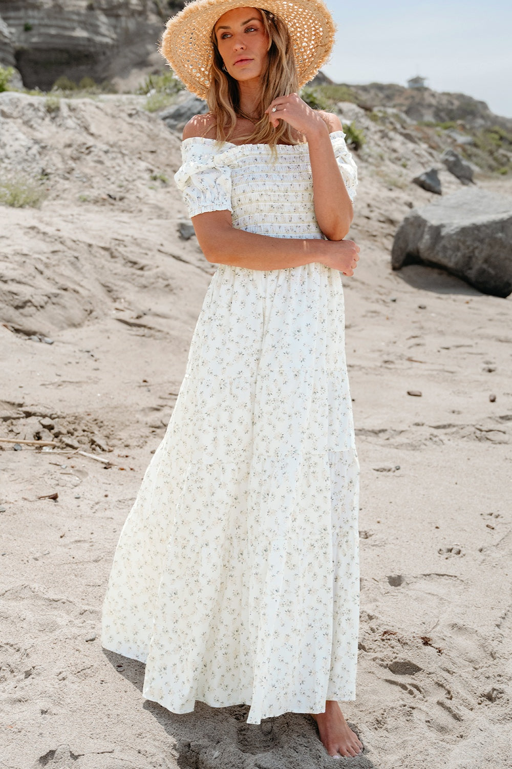 Stilla | Printed Square Neck Short Sleeve Dress Rabat