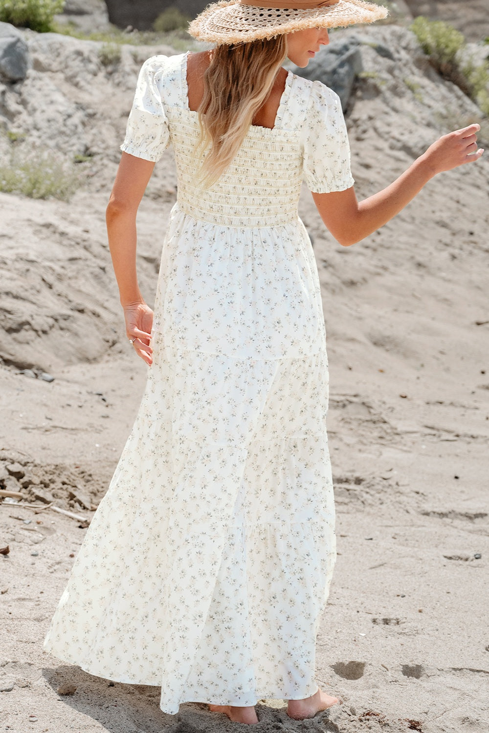 Stilla | Printed Square Neck Short Sleeve Dress Rabat