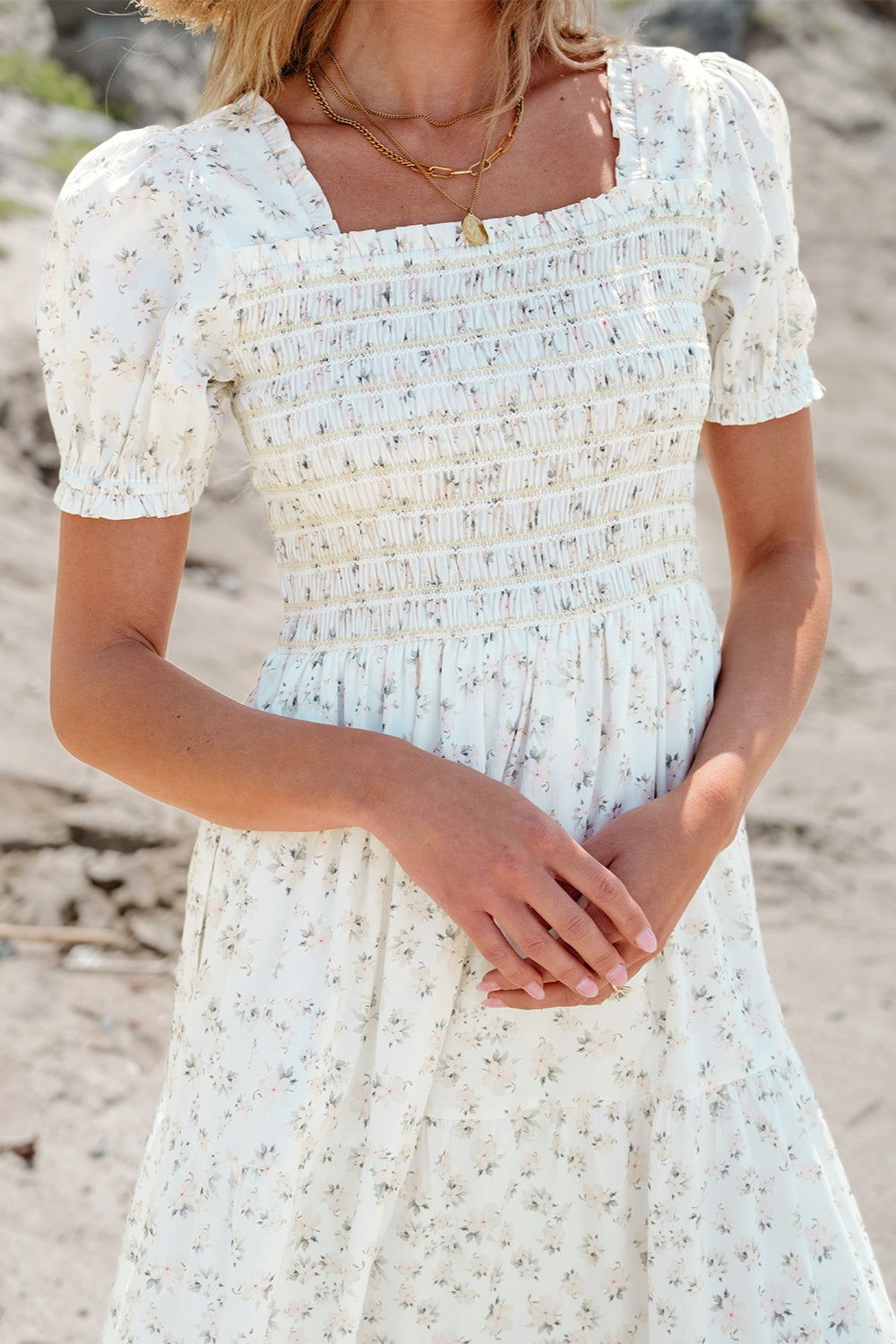 Stilla | Printed Square Neck Short Sleeve Dress Rabat