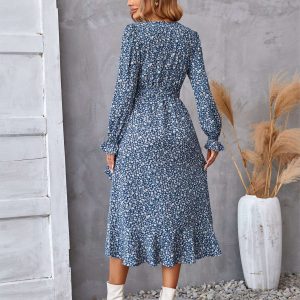 Stilla | Floral Ruffled Langærmet Kjole
