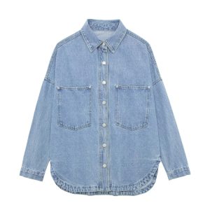 Stilla | Denim-jakke med revers langærmet denimjakke Mode