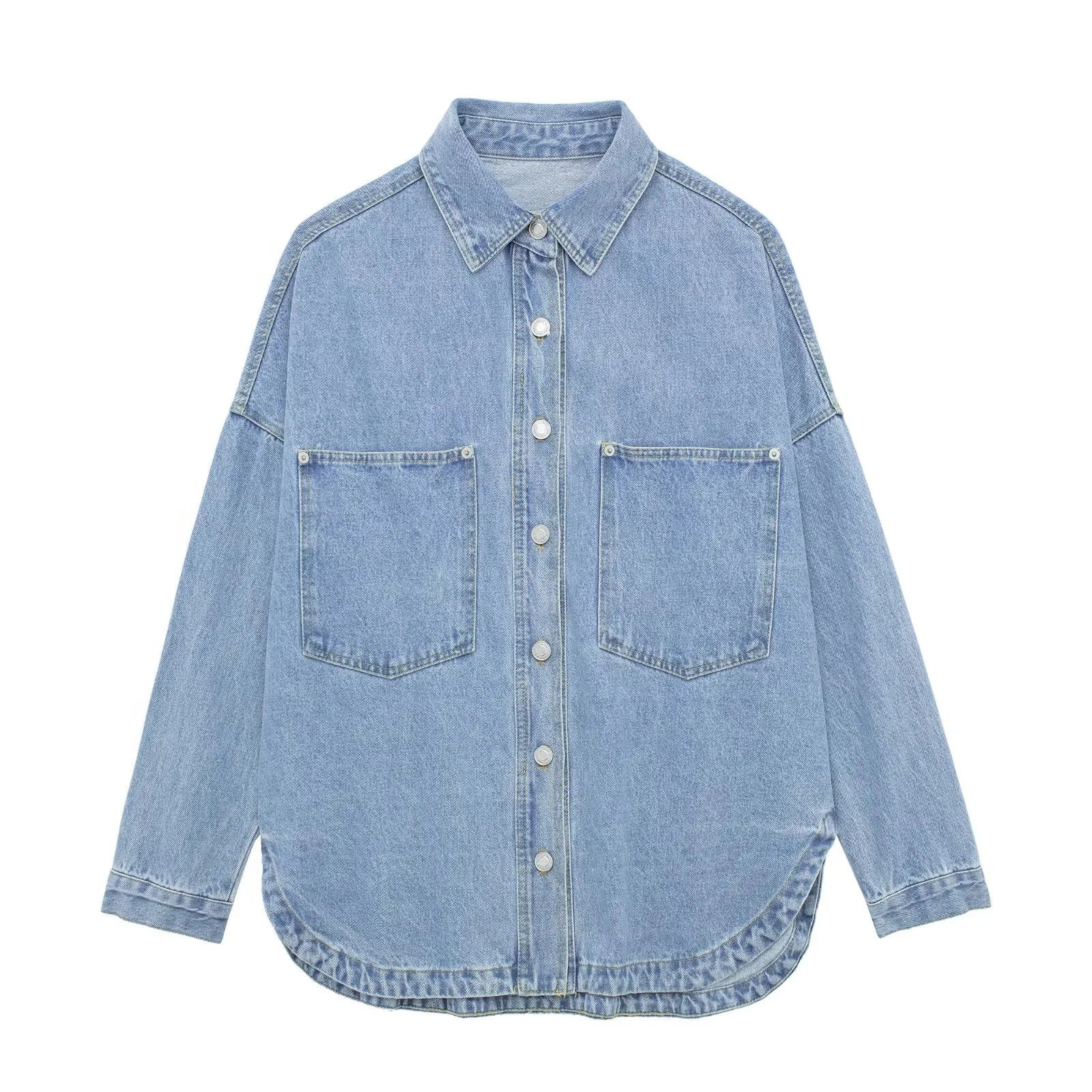 Stilla | Denim-jakke med revers langærmet denimjakke Mode