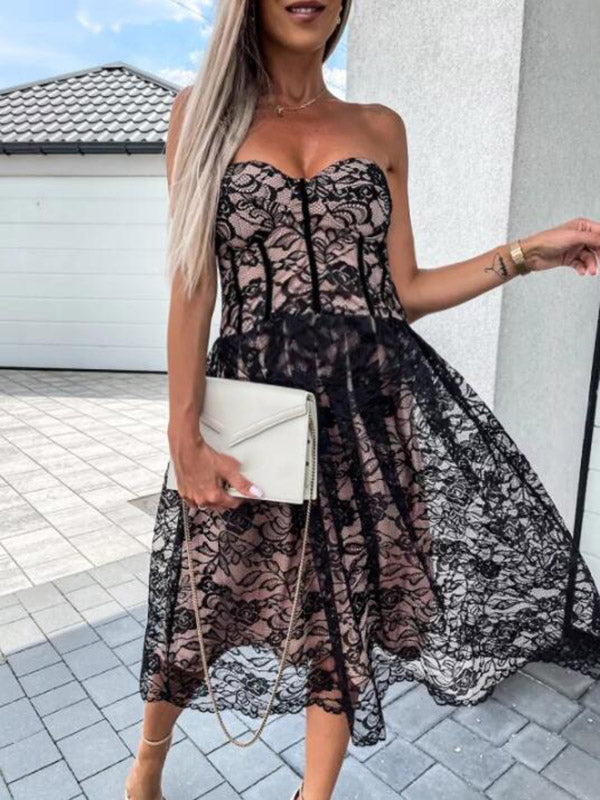 Stilla | Kjoler Til Gravide Party Dresses Midi Dresses in Pregnancy Without Straps in Lace Online