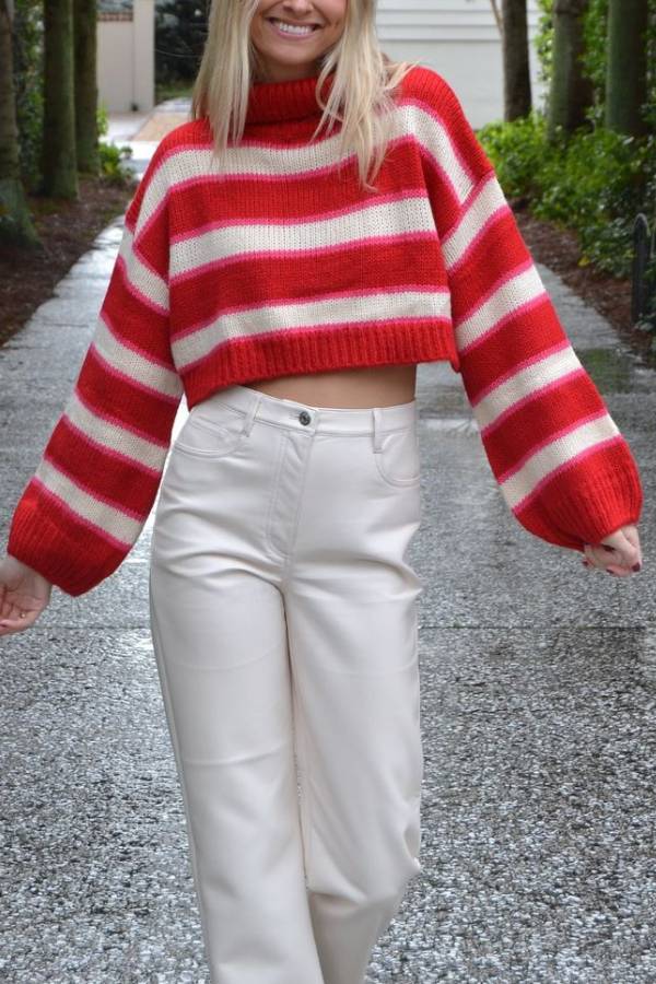 Stilla | Fashionabel Stribet Oversize-rullekravepullover Med Lange Ærmer