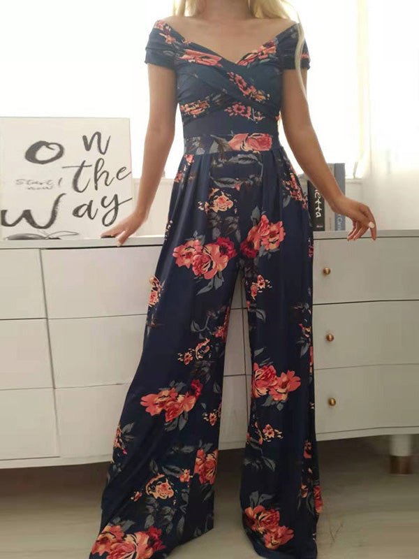 Stilla | Kvinder Jumpsuits Off Shoulder Print Høj Talje Bred Ben Jumpsuit Online nu