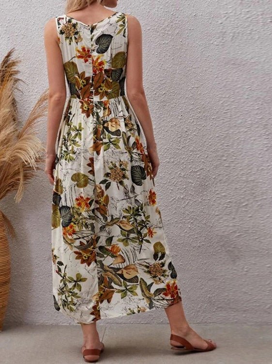 Stilla | Kvinders Kjoler Botanisk Print Uden Ærmer Maxi Kjole Rabat