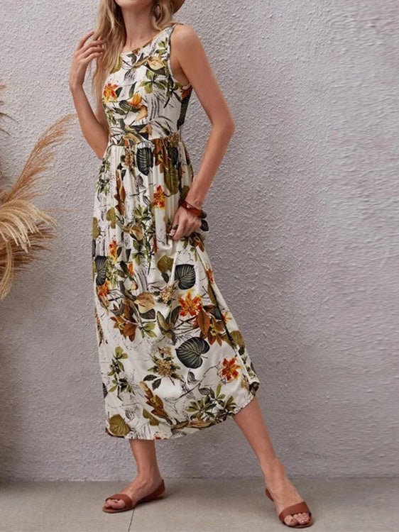 Stilla | Kvinders Kjoler Botanisk Print Uden Ærmer Maxi Kjole Rabat
