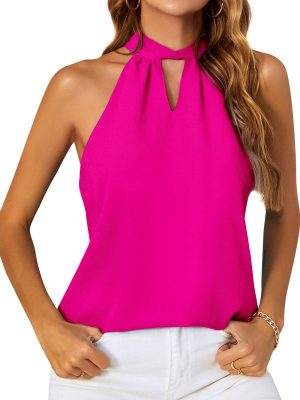 Stilla | Dame Halterneck Binding Chiffon Tanktop Ermeløs Top
