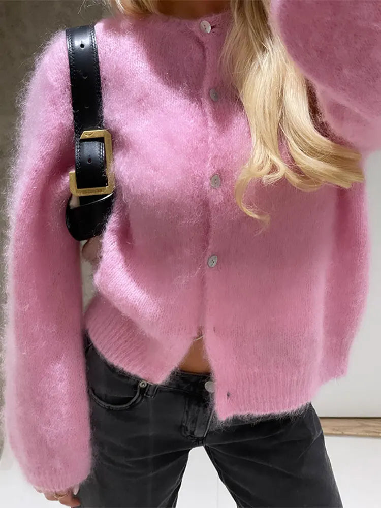Stilla | Mohair Cardigan Lyserød Blød og Komfortabel