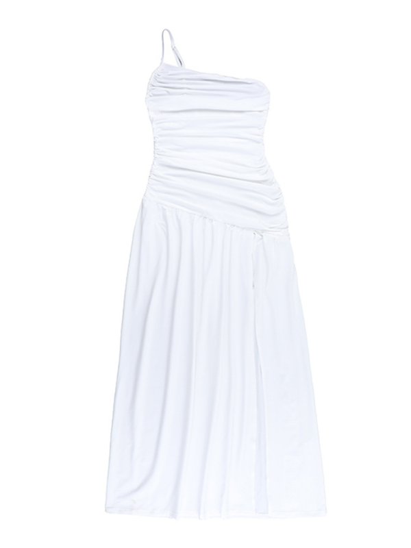 Stilla | Off-shoulder bærestrop løs elastisk split A-linje kjole Online Hot Salg