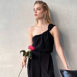 Stilla | Asymmetrisk satin skjorte kjole med bar skulder til damer til formelle kontoraftener forår Online