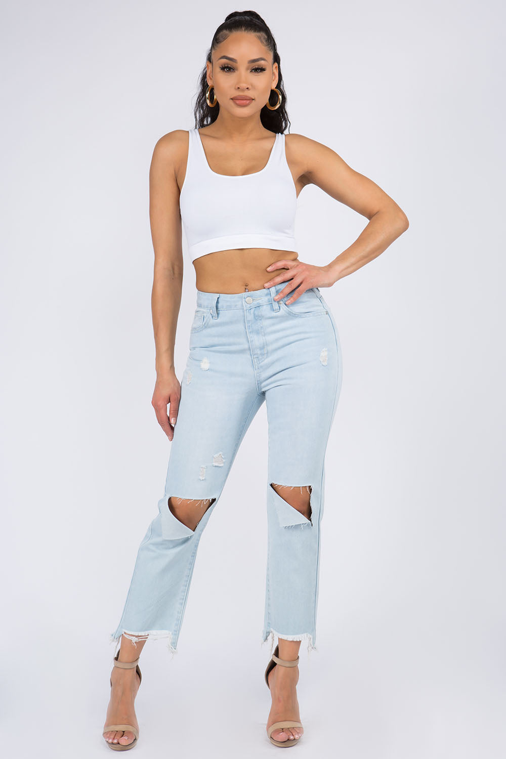 Stilla | Bazi Høj Talje Distressed Raw Hem Jeans Mode