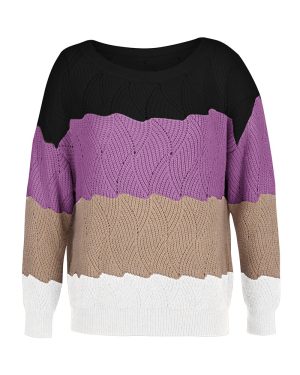 Stilla | Off Shoulder Strik Farveblok Afslappet Trøje