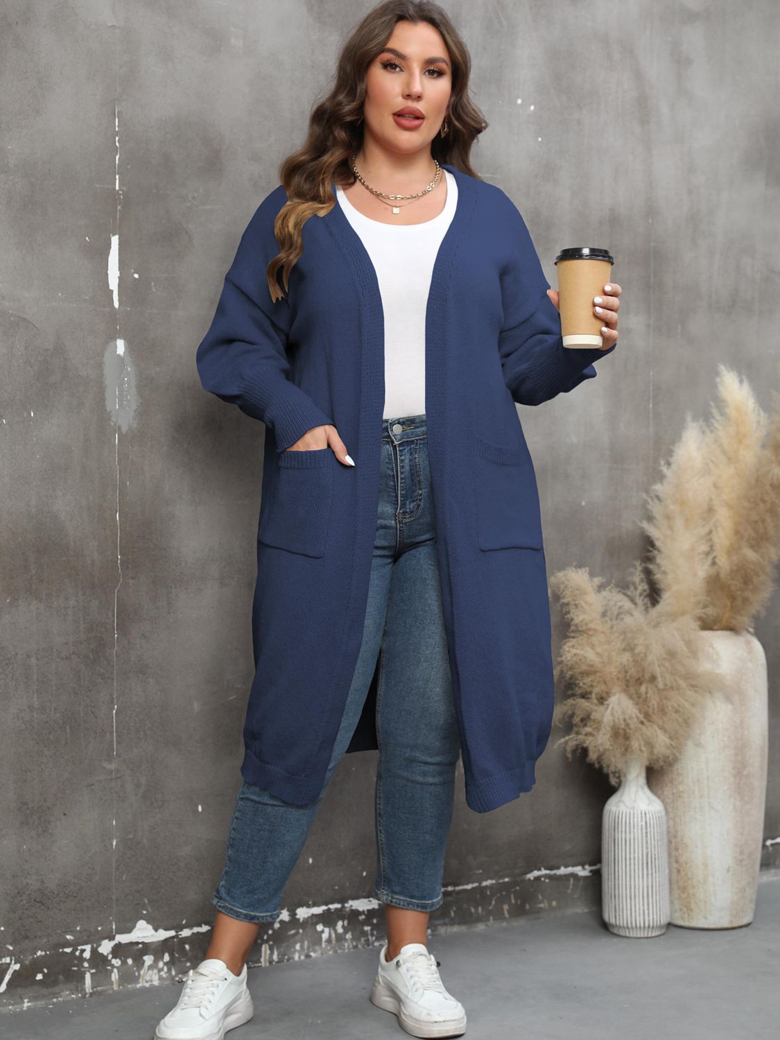 Stilla | Plus Size Langærmet Lommer Cardigan