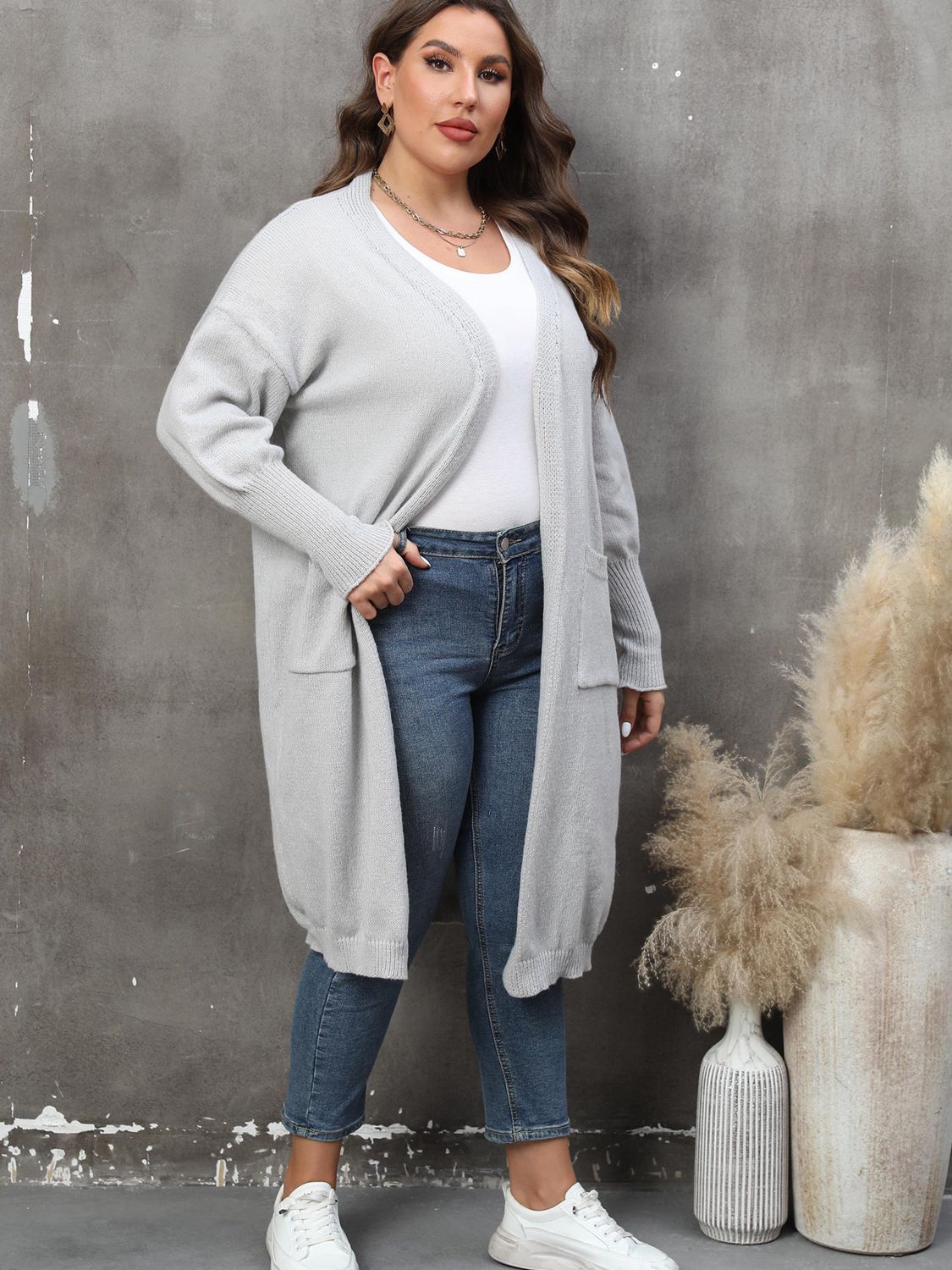 Stilla | Plus Size Langærmet Lommer Cardigan