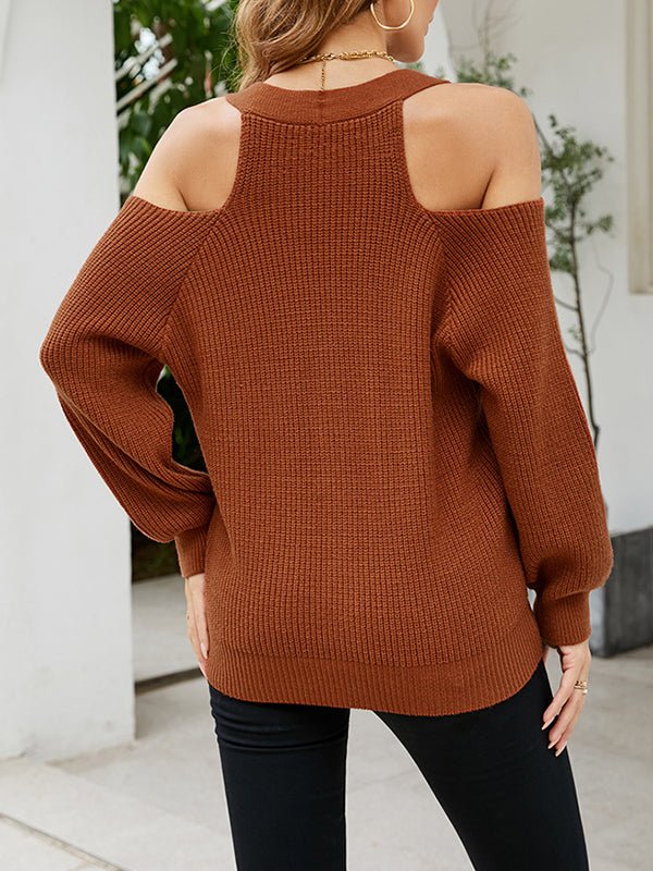Stilla | Kvinderssweatre Sexy Knap V-hals Off Shoulder Strikket Trøje