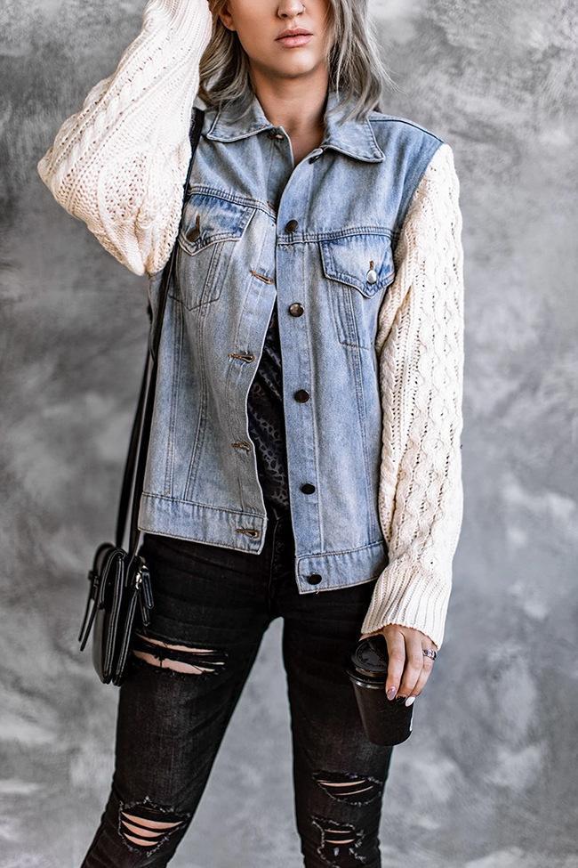 Stilla | Strikket Panel Denim Jakke Tops