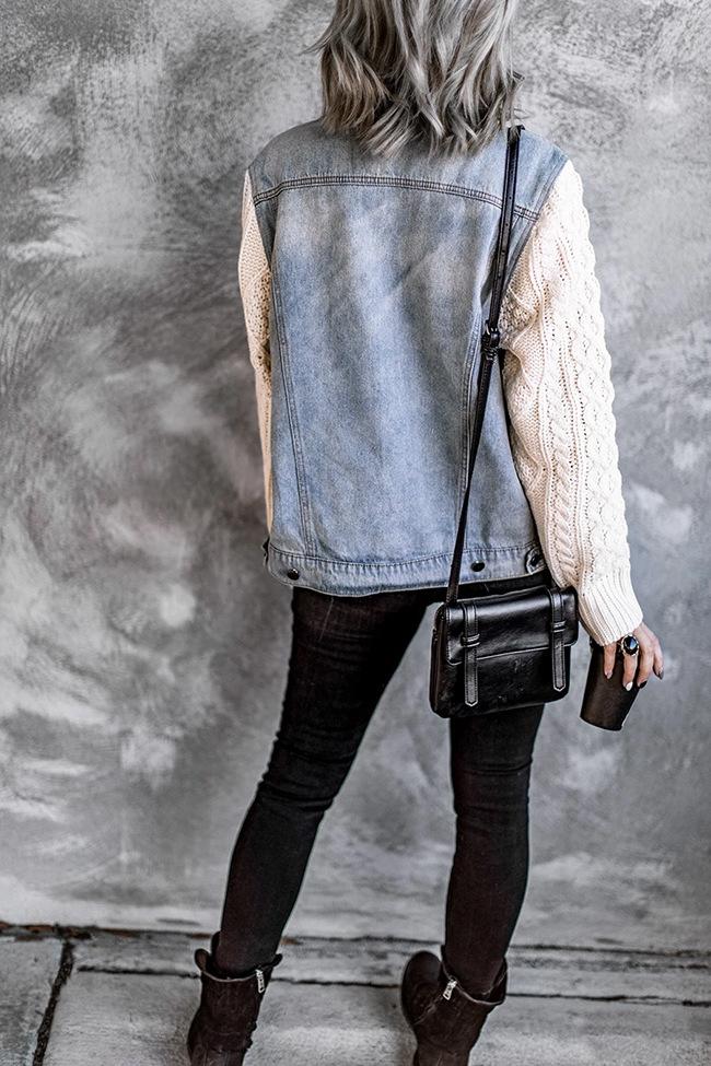 Stilla | Strikket Panel Denim Jakke Tops