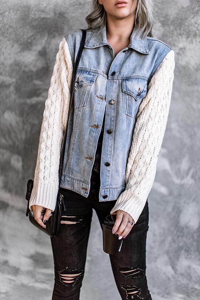 Stilla | Strikket Panel Denim Jakke Tops