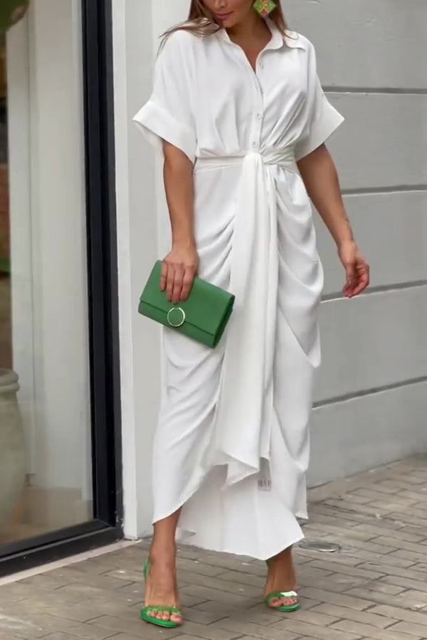 Stilla | Slips Front Knap Midi Skjorte Kjole