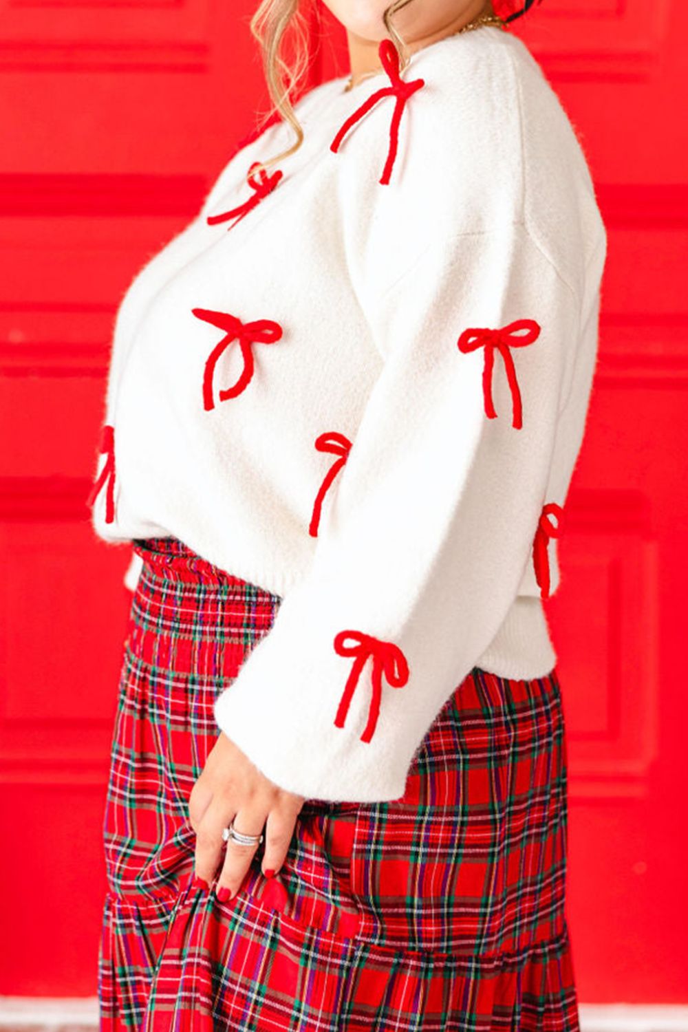 Stilla | Sløjfede accent Rundhalset Langærmet sweater Online salg
