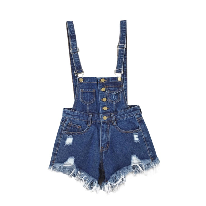 Stilla | Denim Bomuld Strop Shorts Løs Overall Romper
