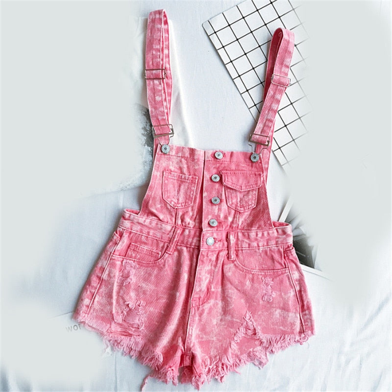 Stilla | Denim Bomuld Strop Shorts Løs Overall Romper