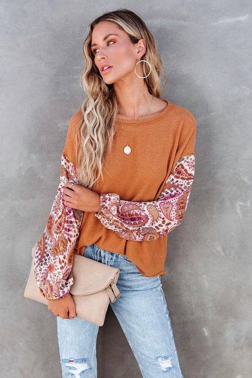 Stilla | Looking That Way Boho Print Langærmet Strik Til Toppen Online